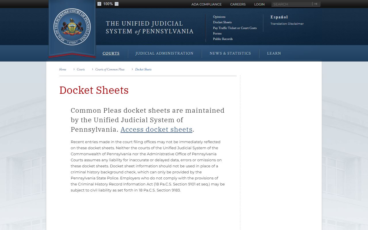 Wyoming County court dockets Common Pleas docket sheets source