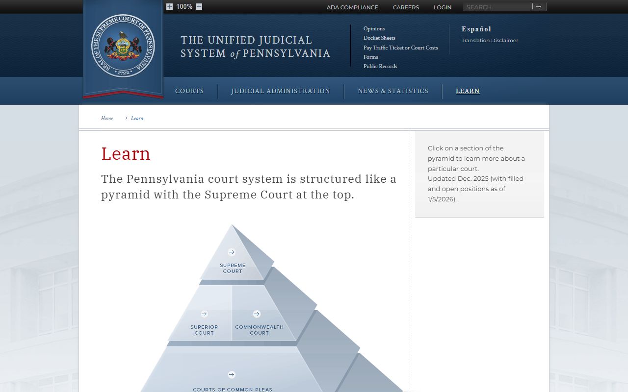 Wyoming County court dockets Pennsylvania judiciary learning page