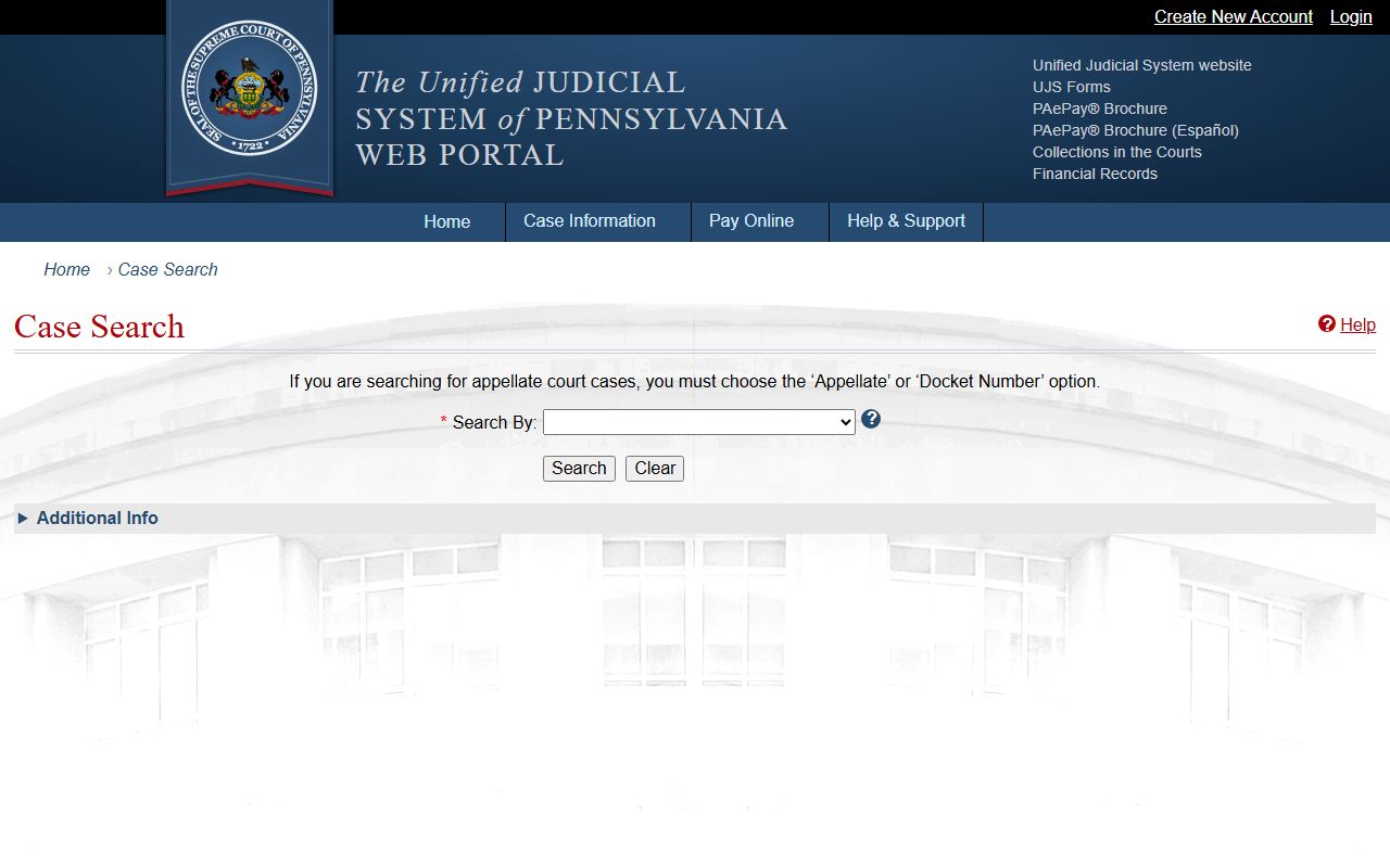 Wyoming County court records UJS case search screen