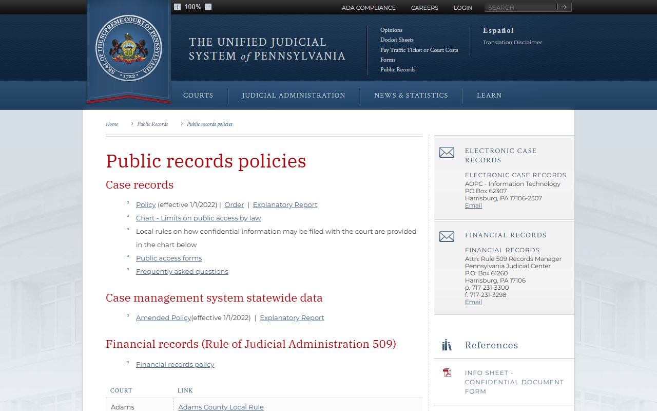 Wyoming County court records public access policy source