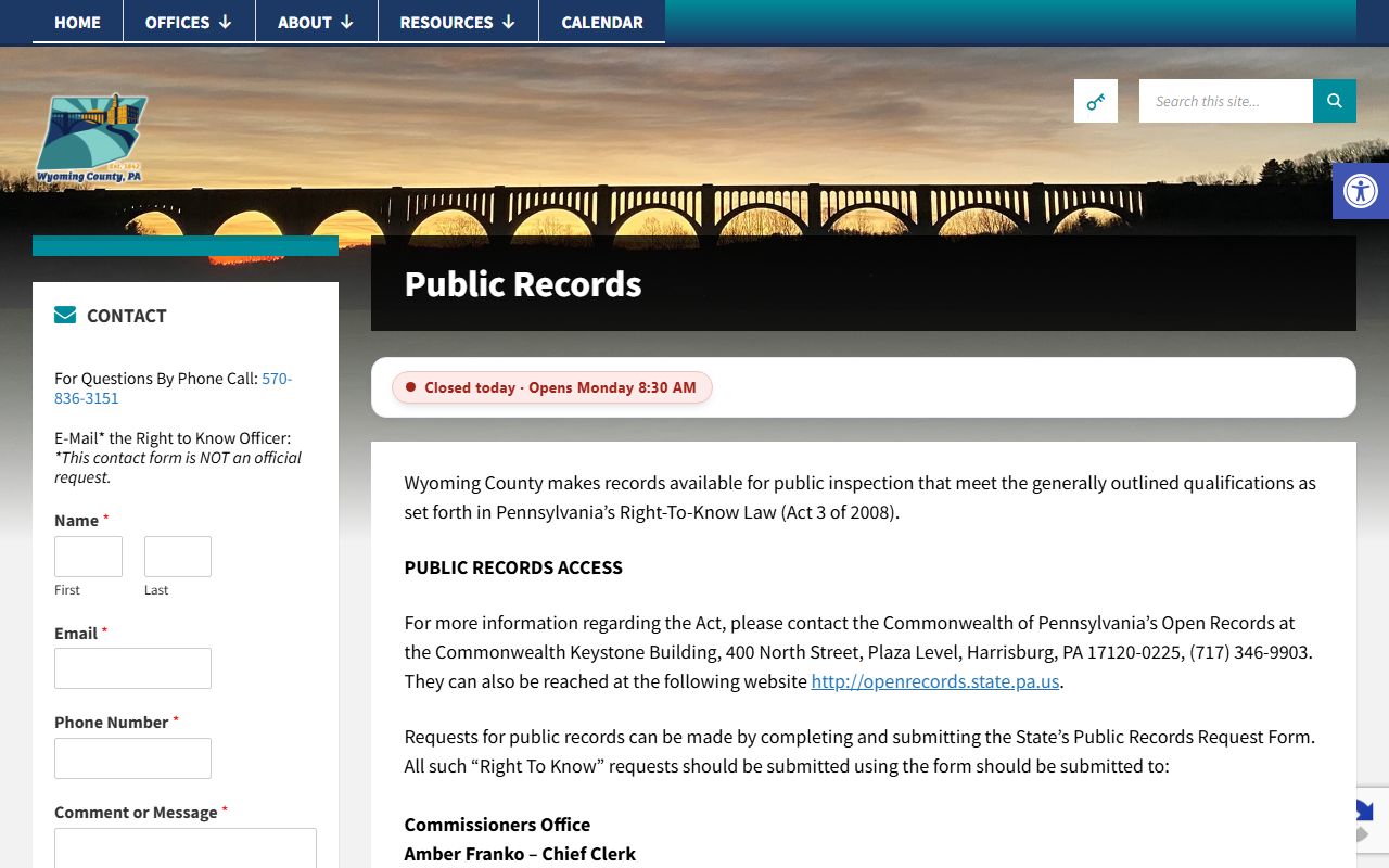 Wyoming County court records Right-to-Know request channel