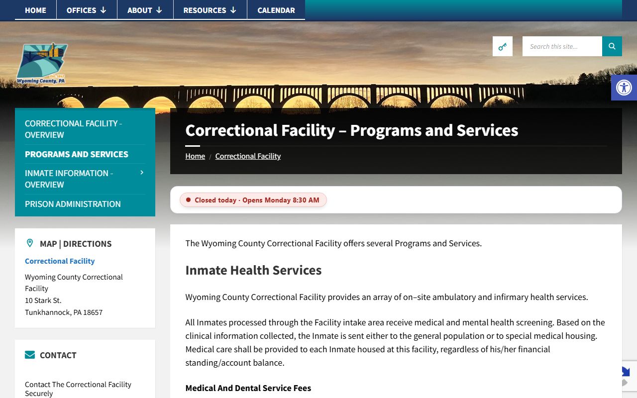 Wyoming County criminal court records correctional facility programs