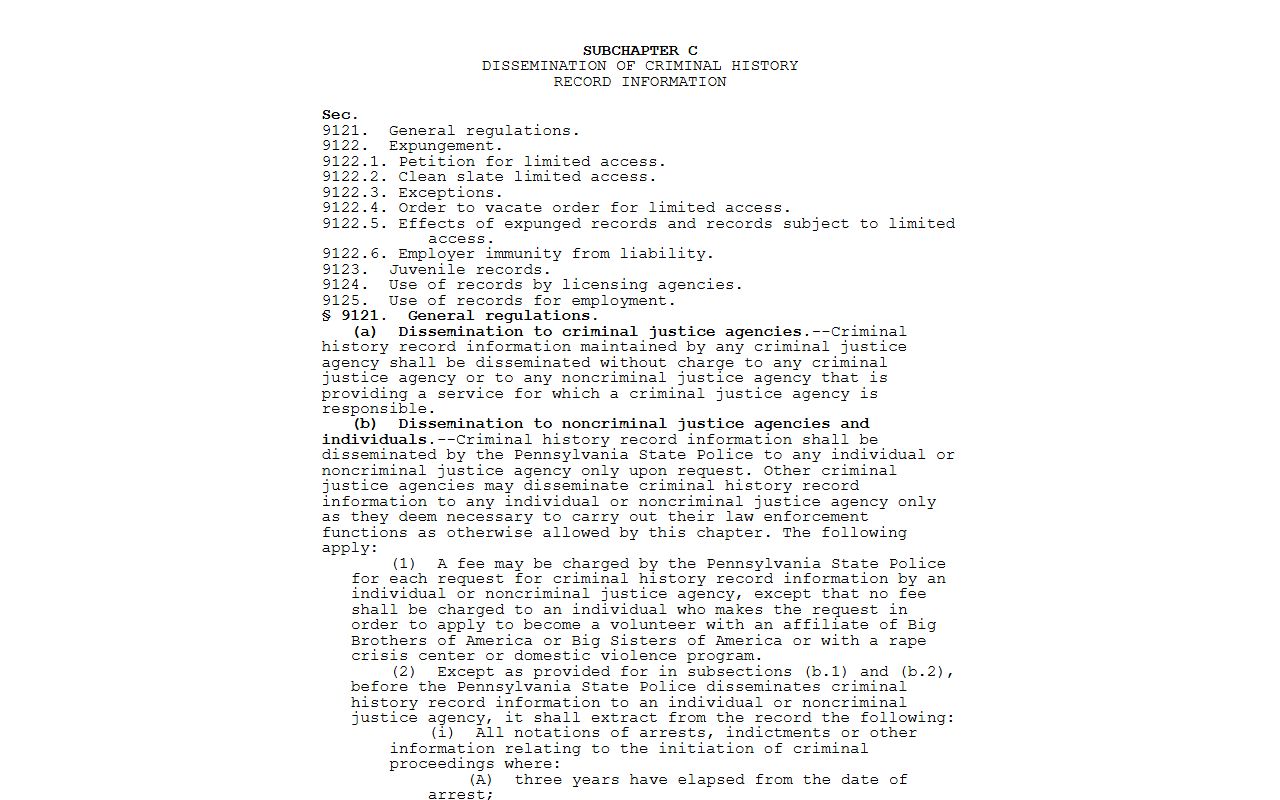 Wyoming County criminal court records Pennsylvania criminal history statute