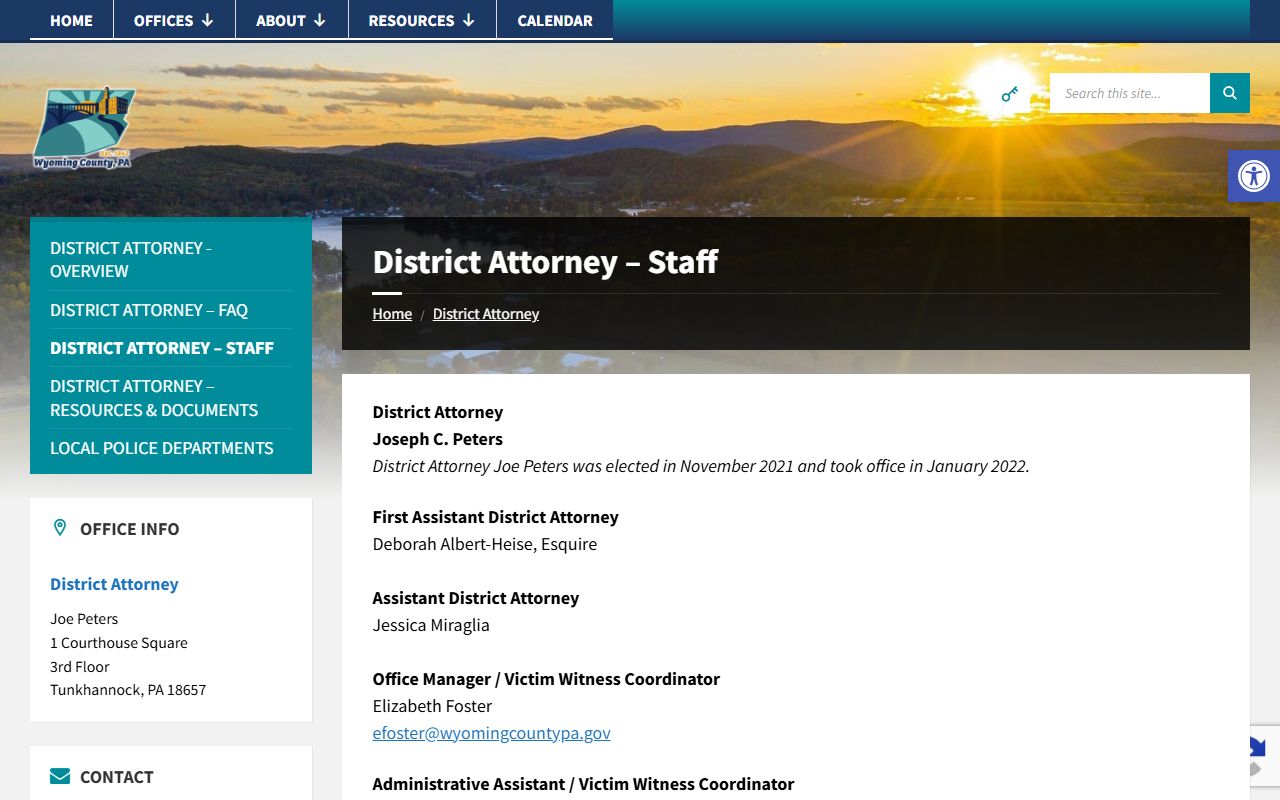 Wyoming County criminal court records District Attorney staff page