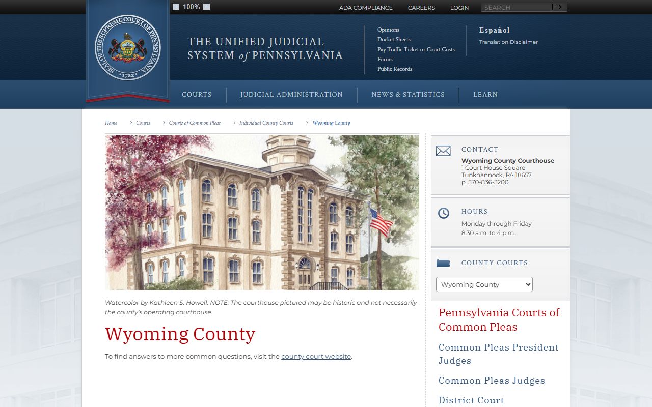 Wyoming County court records UJS Common Pleas page