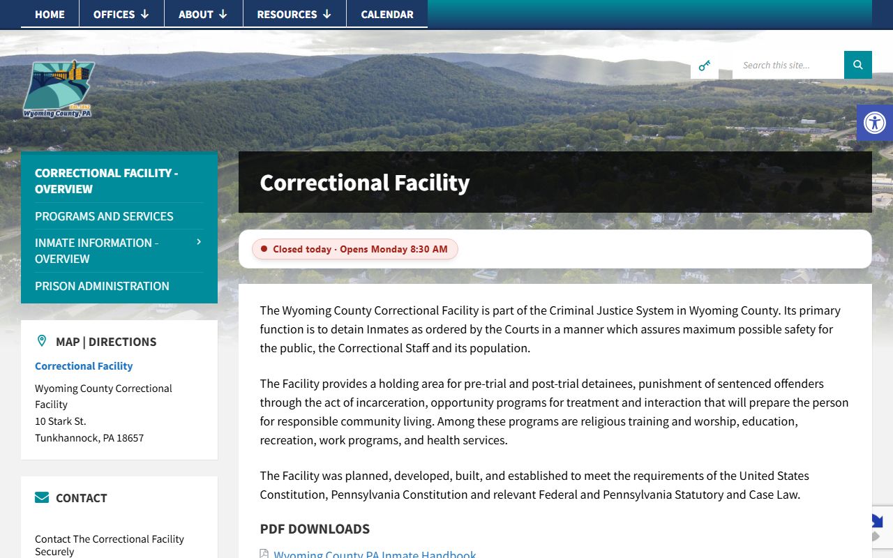Wyoming County inmate records correctional facility overview