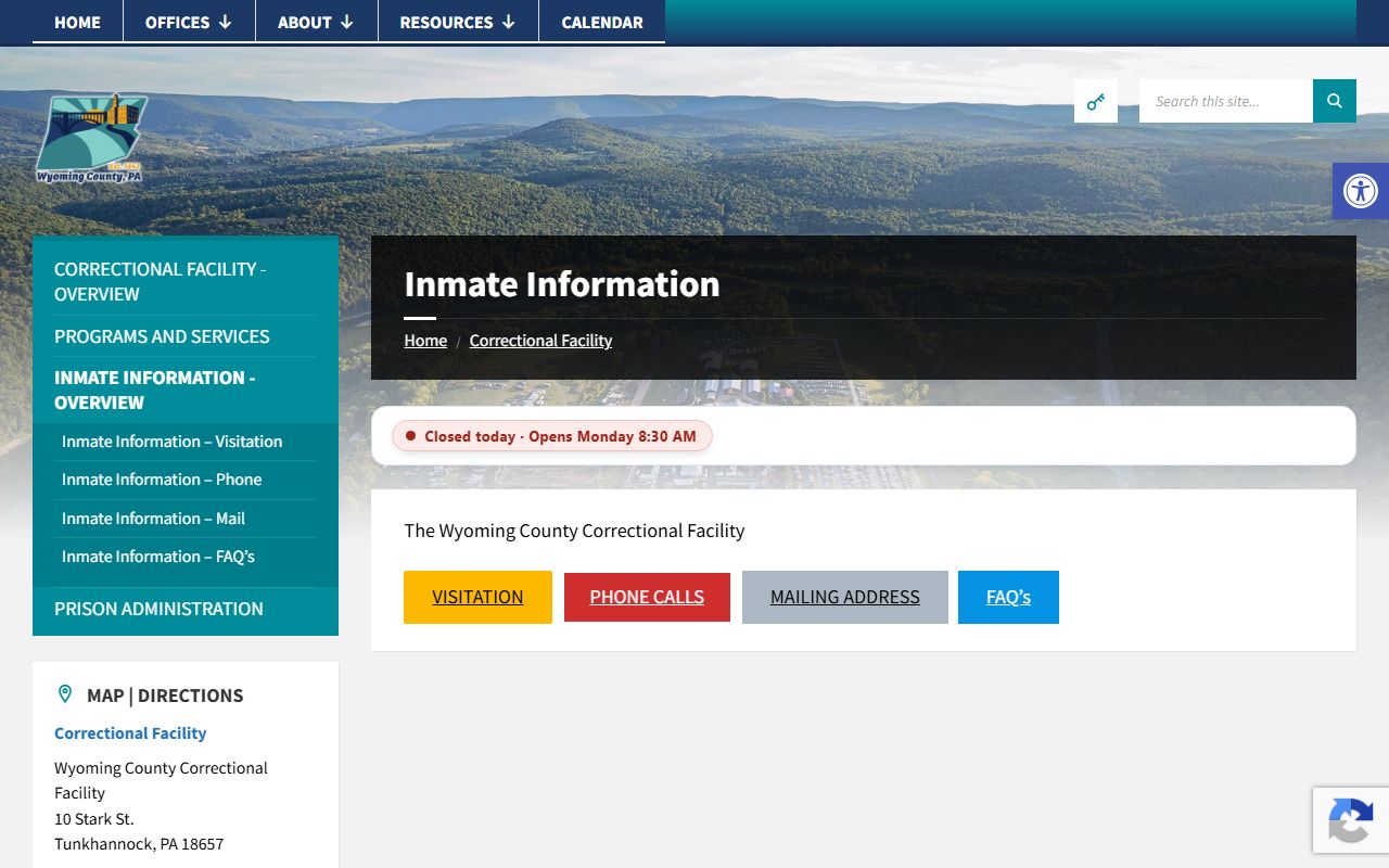 Wyoming County inmate records inmate information page