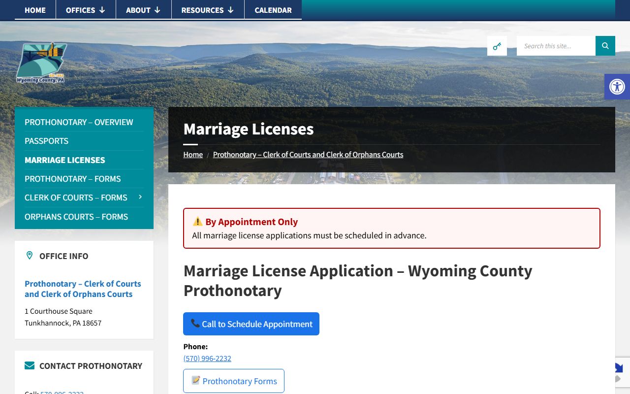 Wyoming County marriage records license page