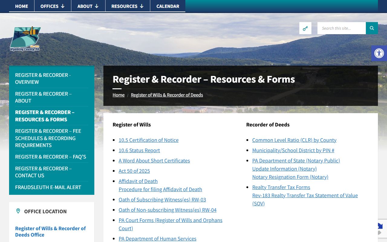 Wyoming County Orphans' Court probate resources