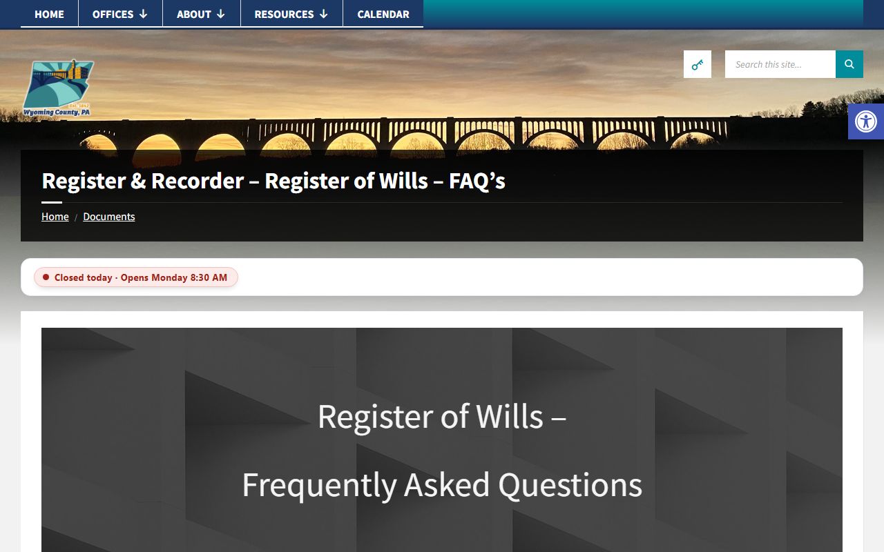 Wyoming County Orphans' Court Register of Wills FAQ