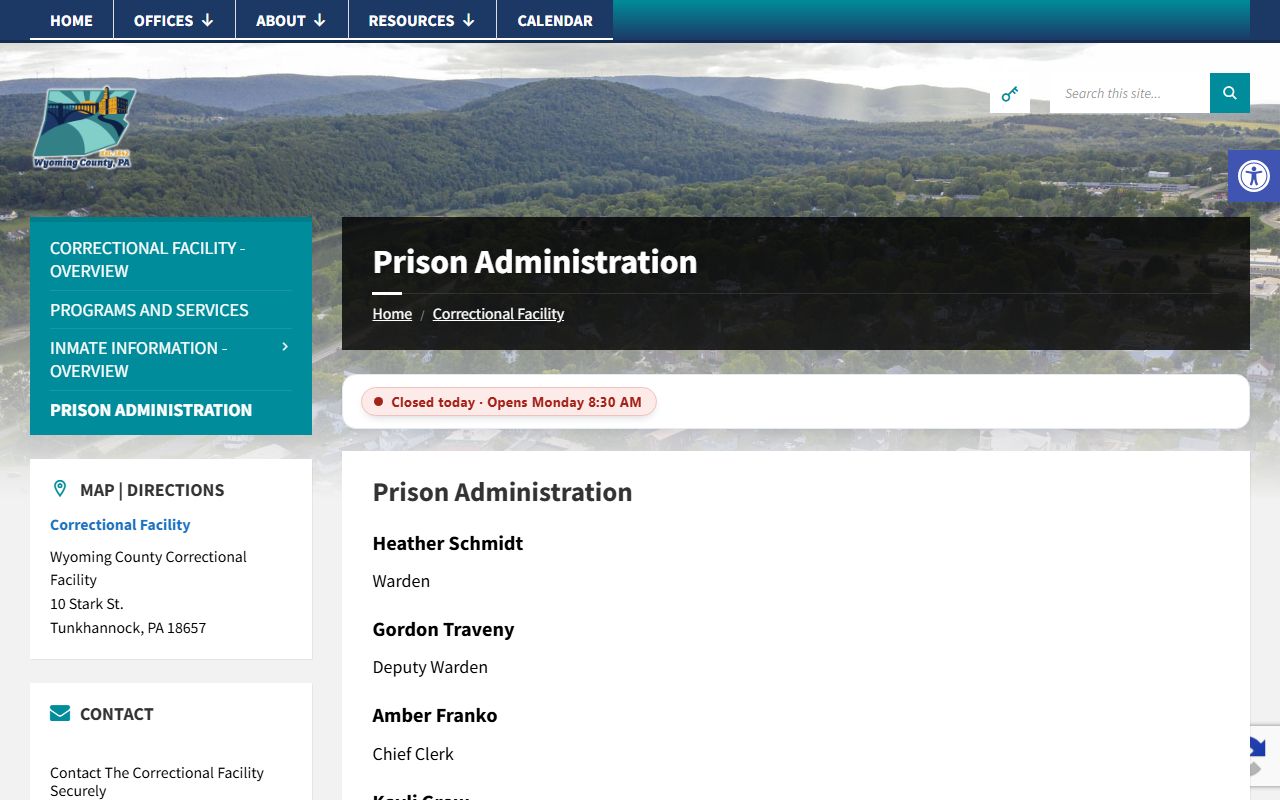 Wyoming County warrant records prison administration