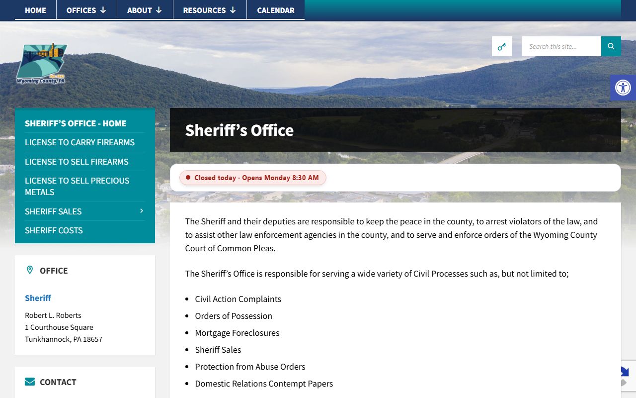 Wyoming County warrant records sheriff office page